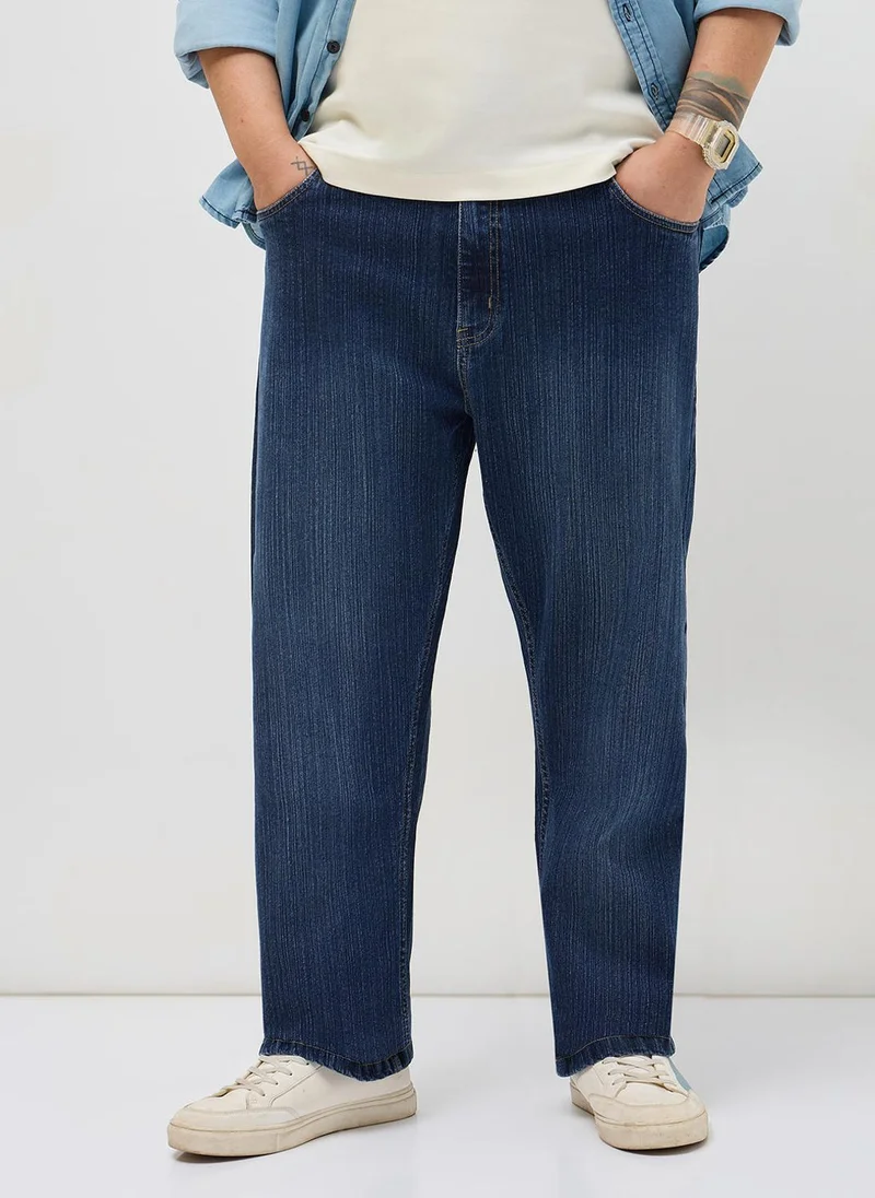 أوربانو فاشن Urbano Plus Men's Blue Straight Fit Washed Denim Jeans Stretchable